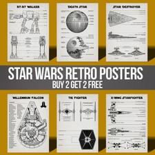 Star Wars Theme Retro Stylish Blue Print Posters Poster Print Wall Art Pictures