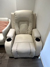 Recliner Chair with Cup Holders, Beige - pre-owned