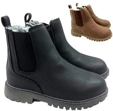 KIDS BOYS SLIP ON ANKLE CHELSEA FAUX FUR WARM DEALER ZIP WINTER GIRLS BOOTS SIZE