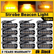 12PCS 4 LED Amber Recovery Strobe Marker Light Flashing Light Bar Beacon Car 12V