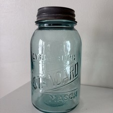 Rare Lynchburg Standard Blue Mason Fruit Jar With Lid Collectible