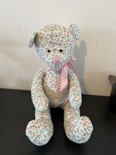 Sainsbury’s Floral Corduroy Teddy Bear Plush Toy With Pink Ribbon On Neck
