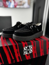 TUK Viva High Creeper Black Velvet Shoes Size UK10 EU44 Brand New