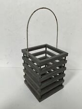 Candle Holder Wood Slats Rustic Grey Slatted Cage Pillar Carry Hanging Handle