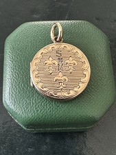 Boxed Edwardian 9K Rose Gold Fleur-de-Lys Engraved Locket Pendant B'ham 1909