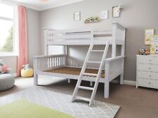 SOLID PINE WHITE WOODEN TRIPLE BUNK BED WITH SLATS, 4FT6 DOUBLE + 3FT SINGLE