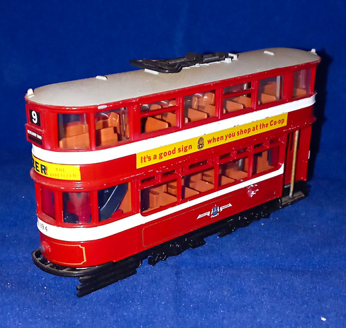 Red double decker tram model - double,