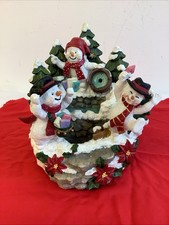 Vintage Christmas Snowman Ornament Figure with Waterfall Feature & Music