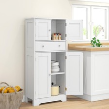 Freestanding Kitchen Storage Cabinet with 4 Doors Drawer and Shelves White