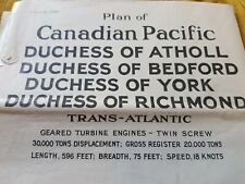 Duchess Ships Canadian pacific 1937 Deck Plan of 4 Sister ships with Interiors!