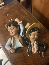 Vintage Mid Century 50s 60s A Santini Italy Dancers Chalkware Wall Plaque Bust 