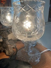 Vintage boudoir hurricane style cut etched glass table lamp shade w/ base Elec