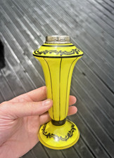 ART DECO BOHEMIAN SILVER RIM CZECH YELLOW TANGO GLASS PINSTRIPE VASE LOETZ WELZ