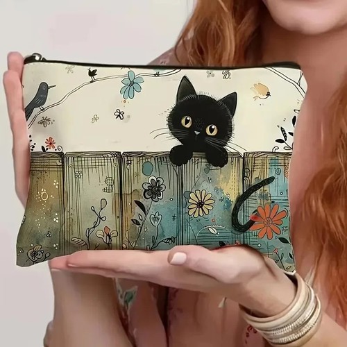 Black cat floral - floral, bag