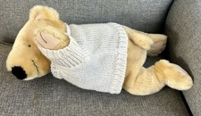 Sleepy Teddy Bear Plush Soft Toy Laying Flat With Cream Winter Jumper 17”