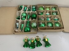 26 X Vintage glass Christmas tree BAUBLES decorations 1960's 50s Green White