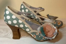 Ruby Shoo DEE Mary Jane shoes in mint & peach polka dot & floral pattern.  New 5