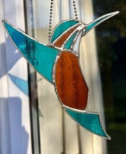 Beautiful Hand Made Glass Kingfisher Hanging Ornament Suncatcher