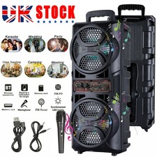 3000W Portable Party Bluetooth Speaker Dual 6.5" Subwoofer Loud Speaker FM & LED