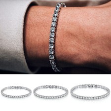 Men Women 4MM Diamond Crystal Iced Out Stainless Steel Chain Tennis Bracelet UK