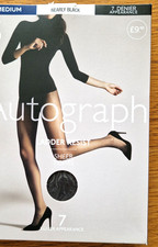 1 Pair M&S 7 Den Ladder Resist Sheer to Waist Nearly Black Tights Med FREE P&P