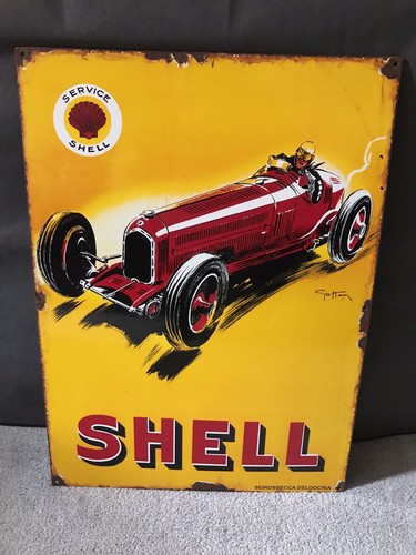 Shell race car enamel - , sign