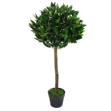 Green 90cm Artificial Bay Laurel Topiary Ball Tree with Real Wood Stem, Indoors