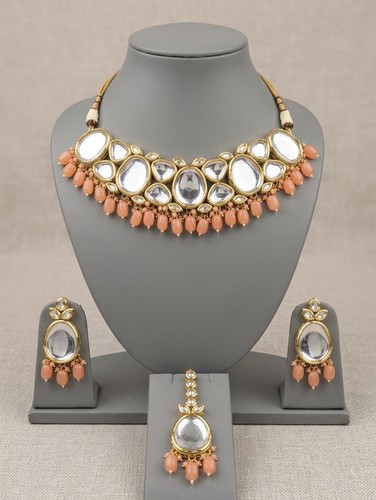 Chunky kundan necklace set - necklace,