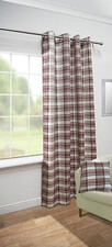 Isla Woven Twill Tartan Check Stripe Eyelet Curtain Panel - Blue, Red, Natural