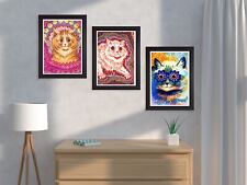 Set of 3 Vintage Louis Wain Psychedelic Cat Art Prints / Framed Available