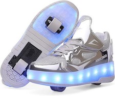 Boys & Girls Led Roller Skates Shoes,Light-Up Sneakers, Silver, Uk Child 10.5