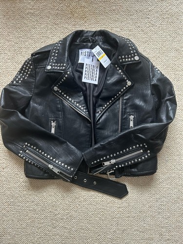 Black studded leather jacket - black,