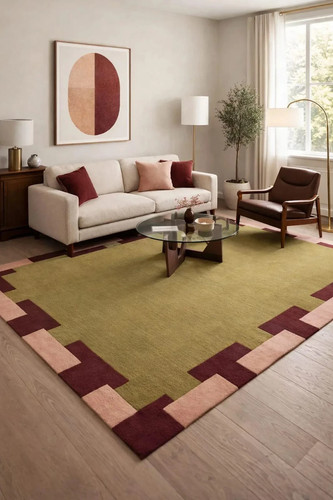 Olive green rug hand tufted - olive,