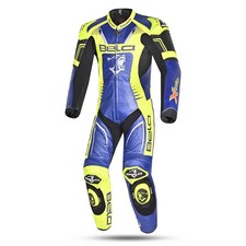Bela X Race 1 Pc Racing Leather Suit Blue Yellow Black For Motorcycle Racing