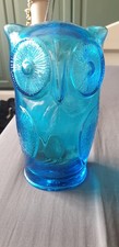 Cascade 1960s Vintage Blue Glass Owl Money Box Piggy Bank
