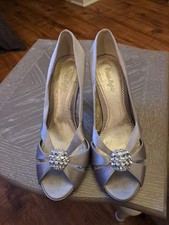 Phase Eight Mink Satin Court Shoes, Open Toe And Gemstone Detail, Size 4. *SALE*