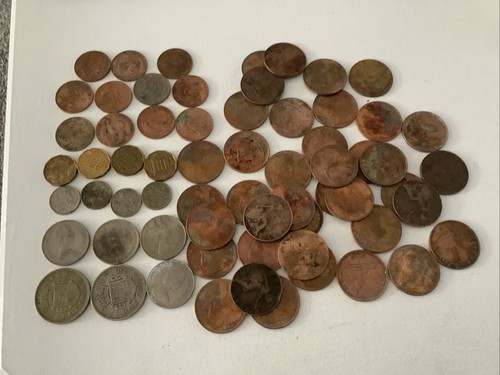 Old british pennies - old,