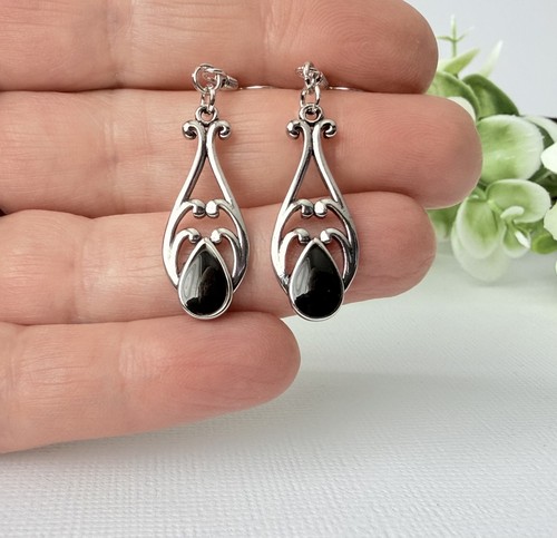 Black onyx earrings sterling - black,