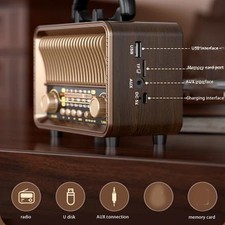 Retro Vintage Radio Portable AM FM SW Radio 5.4 1200mAh Battery FI