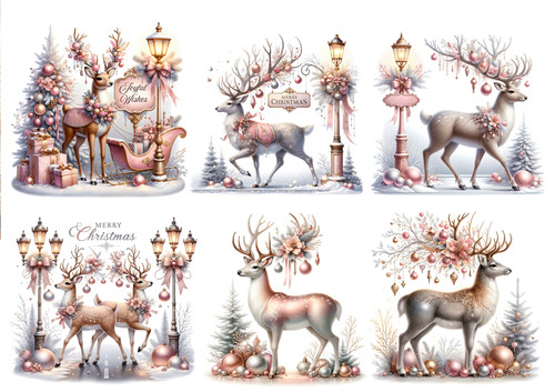 Pink deer christmas 1xa4 - deer,,