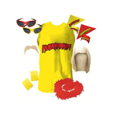 Hulkamania Hulk Hogan Halloween Cosplay Costume Set (Shirt-Wig-Bandana-Glasses)