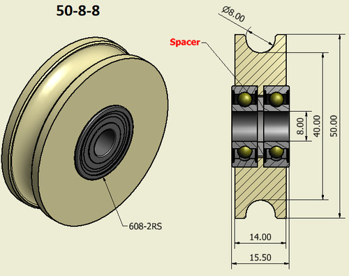 50mm nylon pulley wheel with - 50mm,