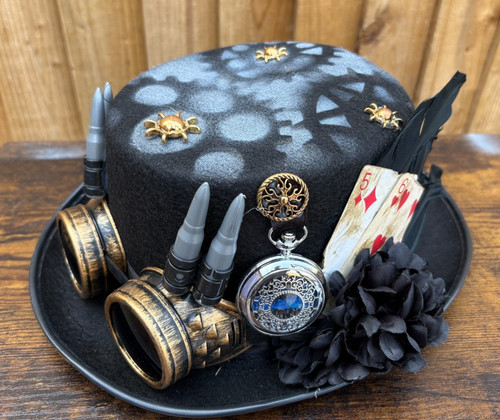 Black steampunk top hat - black,