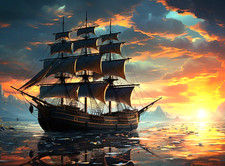 Sunset sail ship seascape - sunset,