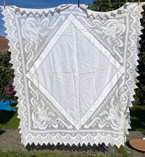 Vintage Textile White Lace Table Cloth Tablecloth Throw 