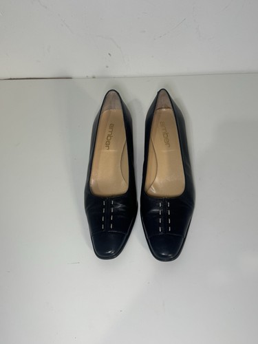 Navy leather kitten heels with