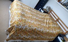 Vintage King Size Bed Throw Cover Yellow Orange Flowers Tassel Trim Retro 