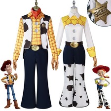 Toy Story 4 Cosplay Costume Woody Cowboy Jessie Halloween Outfit Hat Full Set