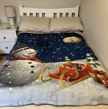 Christmas Snowman Fleece Blanket Lightweight Xmas 130 x 170 cm New