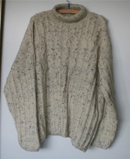 Mens Aran Polo Neck Jumper, Large (Chest 26")